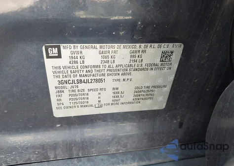 2018 Chevrolet Trax Lt из США, поврежденный, VIN 3GNCJLSB4JL278051